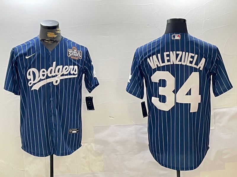 Men Los Angeles Dodgers #34 Valenzuela Blue Stripe Game 2024 Nike MLB Jersey style 11206